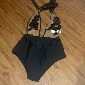 Black One Piece Swimsuit with Mesh